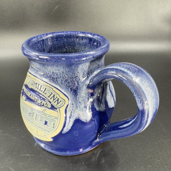 Deneen Pottery Hand Made Coffee Mug Cup USA Blue Drip Glaze The Sawmill Inn Mug - Picture 7 of 12